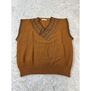 Adam Sloane Vintage 70s Mens Yellow Gold Waffle Knit Sweater Vest Size Large